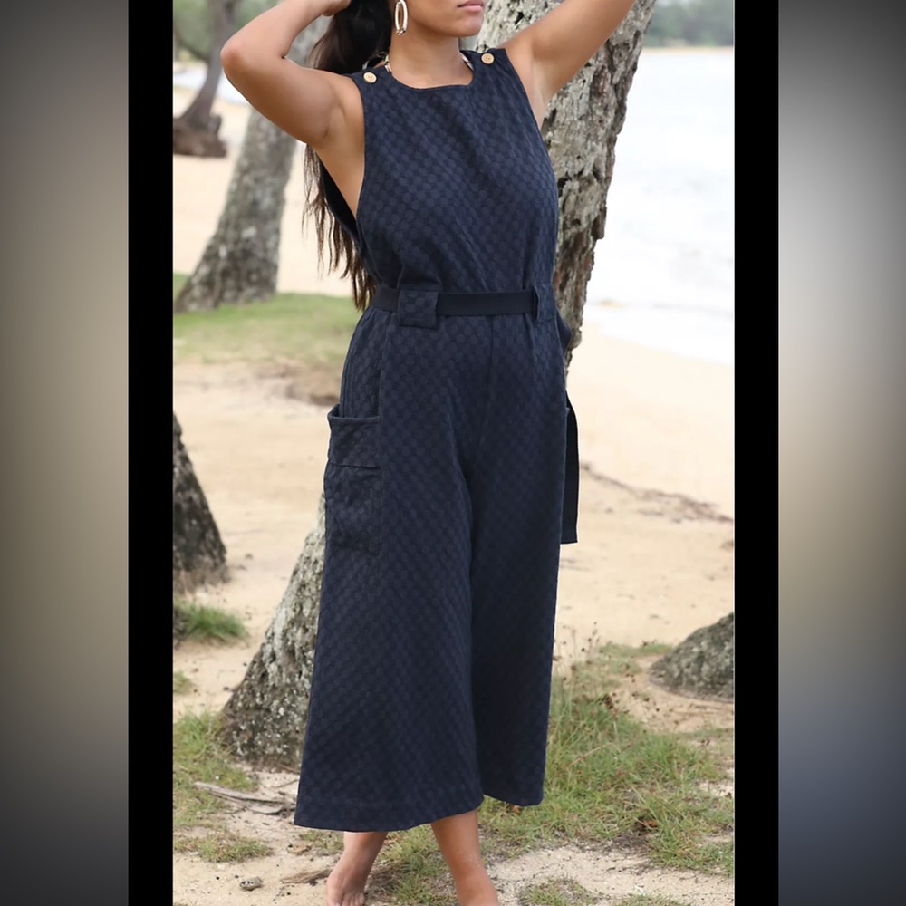 Free People Dark Blue Wide Leg Jumpsuit